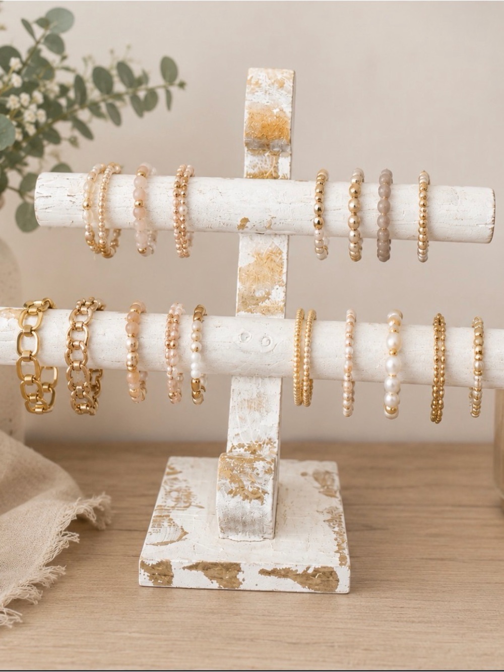 Wooden Jewelry Display Stand White Bracelet Necklace Watch Holder Organizer